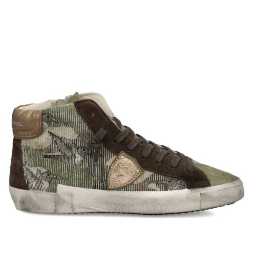 Philippe Model PRSX High-Top Sneakers in Olive Green/Brown